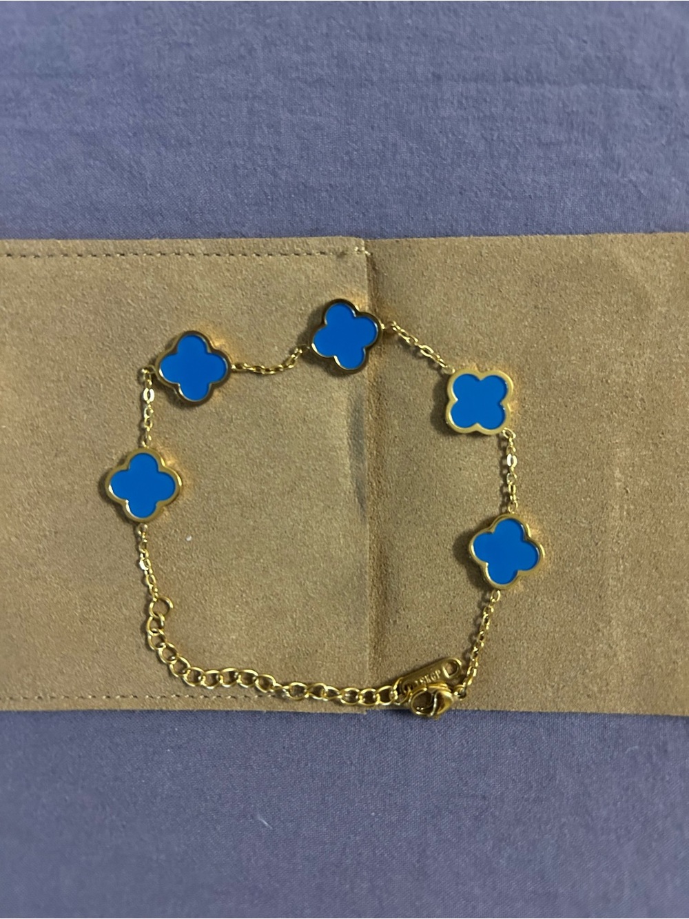 Gold Chain Bracelet with Blue Clover Charms